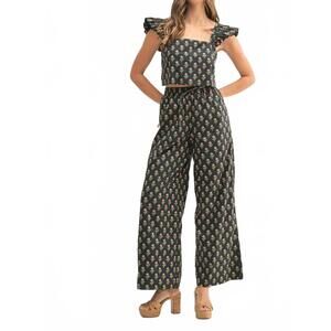 NEW MABLE solange floral ruffle pants set in black